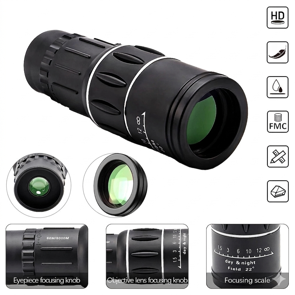 16x52 HD Monocular Telescope BAK4 Prism Outdoor Zoom Portable