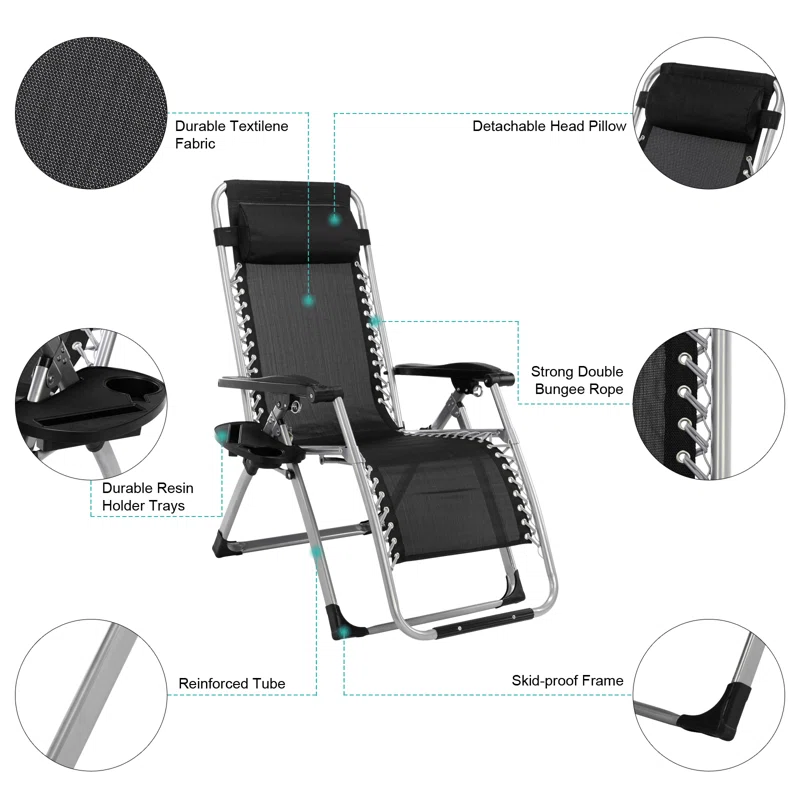 Folding Reclining Lounge Chair Portable Recliner Nap Chair with Cushion for Office, Beach, Camping & Home