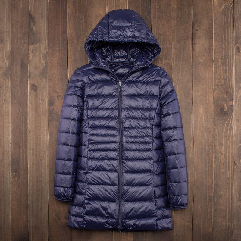 Unisex Mid-Length Down Jacket Lightweight Winter Puffer Coat Plus Size Warm Insulated Outerwear Windproof Cold Weather Jacket for Men & Women