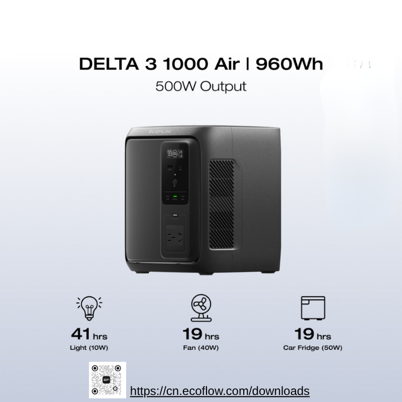 EcoFlow DELTA 3 1000 Portable Power Station 960Wh LiFePO4 Battery Fast Charging Solar Generator for Home Backup Camping RV