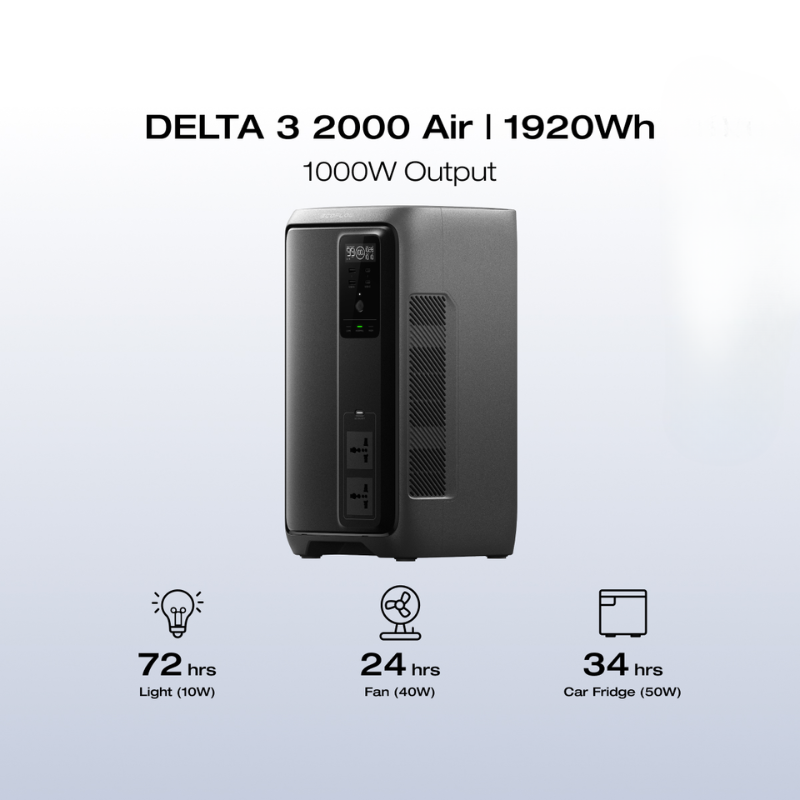 EcoFlow DELTA 3 Air 2000W Portable Power Station Lithium-Ion Battery Fast Charging Solar Generator for Camping Emergency Home Backup