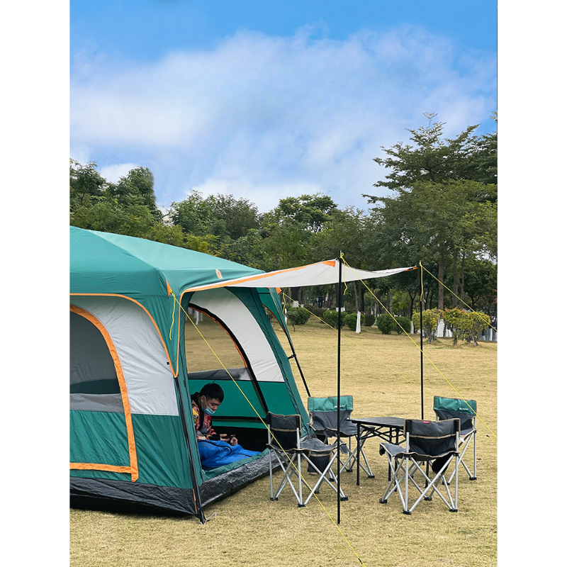 Camping Tent Oversized 4-6 People Double Layer Large Panoramic Tent Living Room Bedroom Rainproof Outdoor Picnic Beach Tent