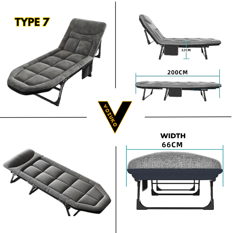 Recliner Folding Bed Single Mattress Adjustable Leisure Outdoor Camping Bed