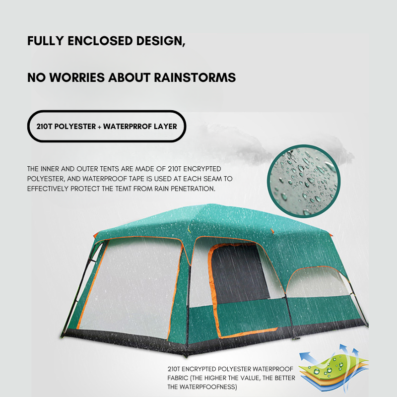 Camping Tent Oversized 4-6 People Double Layer Large Panoramic Tent Living Room Bedroom Rainproof Outdoor Picnic Beach Tent