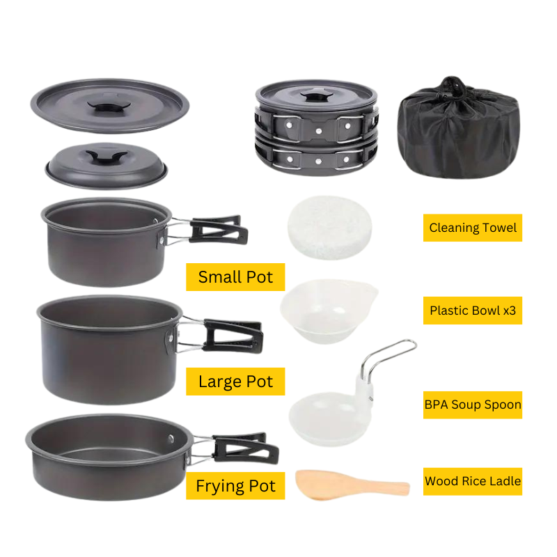 Big Cooking Set Pots Outdoor Camping Cookware Pots Portable Combination Set Pots 4-5 People Picnic Pots