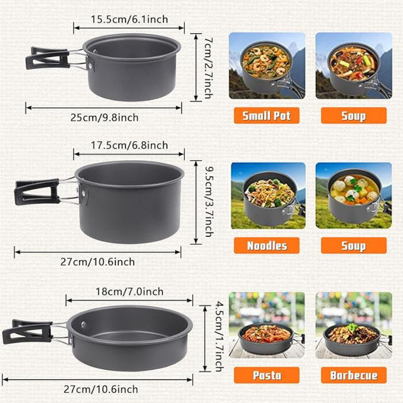 Big Cooking Set Pots Outdoor Camping Cookware Pots Portable Combination Set Pots 4-5 People Picnic Pots