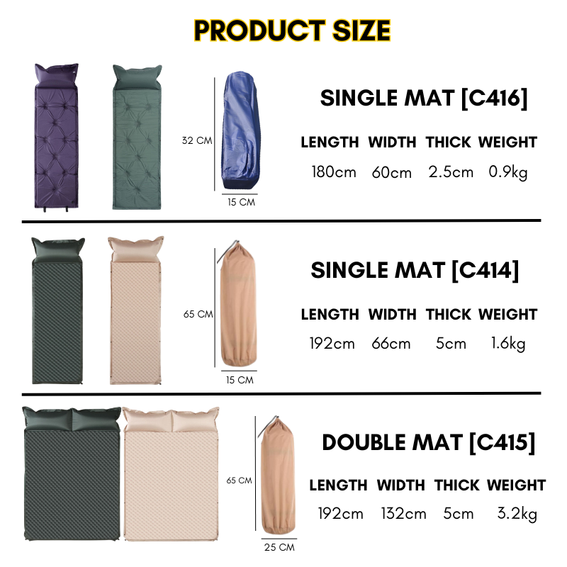 Auto Inflate Mat Outdoor Camping Sleep Bed Mattress Self-Inflating Air Mattress Pad Tent Pillow Hiking