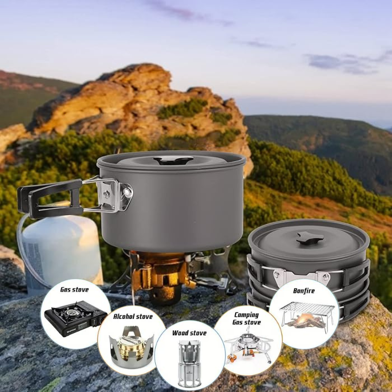 Big Cooking Set Pots Outdoor Camping Cookware Pots Portable Combination Set Pots 4-5 People Picnic Pots