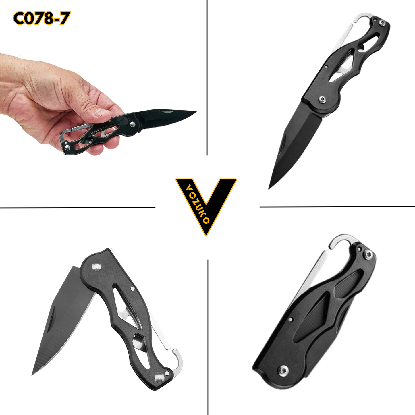 Outdoor Camping Folding Knife Stainless Steel Blade with Aluminum Handle & Carabiner Compact & Multi-functional Pocket Tool