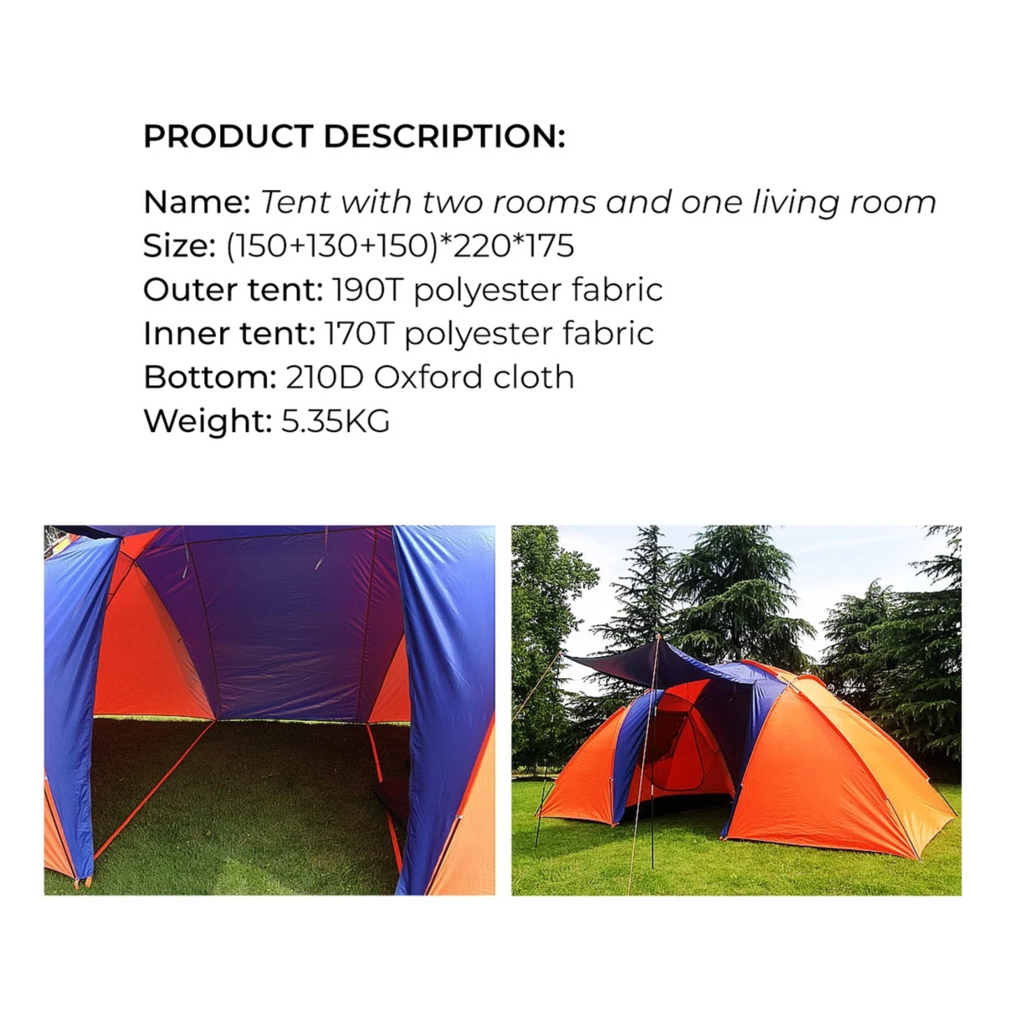 Multifunctional Outdoor Camping Tent 2 Bedrooms Double Tent Waterproof UV Light Protection Large Family Beach Picnic