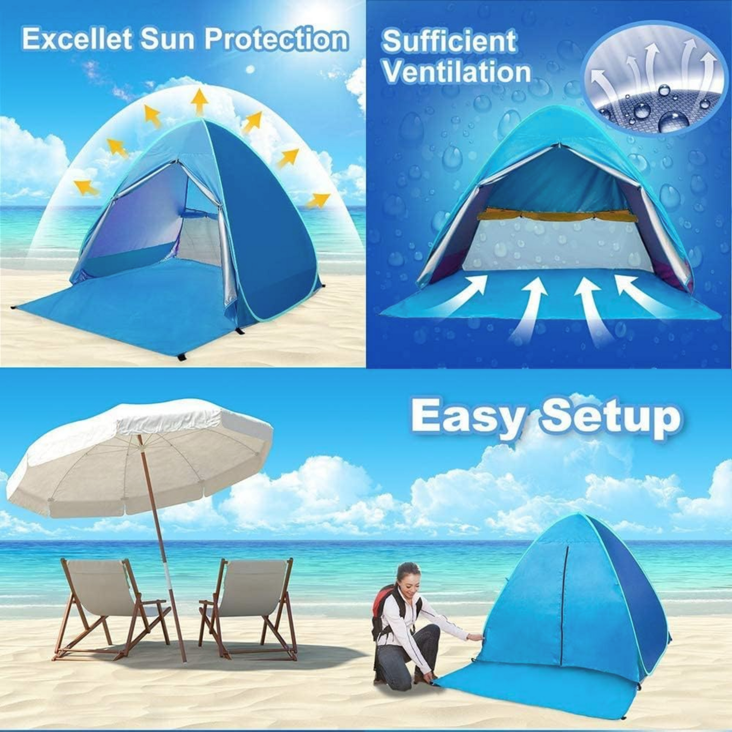 Pop-up Tent and Automatic Instant Portable Cabana Beach, Camping Tent Shade Sun Privacy Shelters Indoor Outdoor