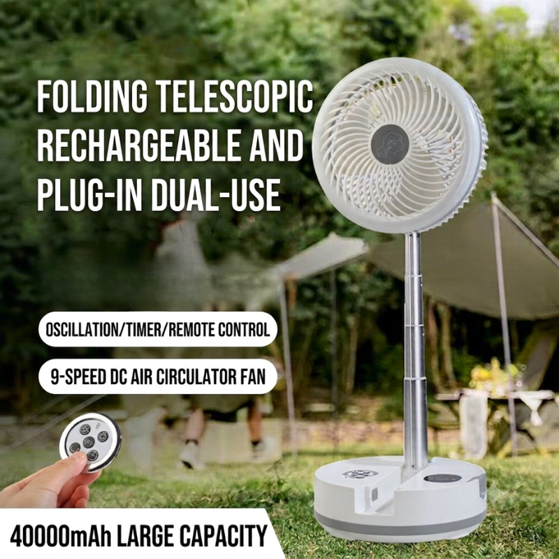 40,000mAh Rechargeable Portable Camping Fan 10" Foldable Oscillating Fan with LED Light, Remote Control & Fast Charging