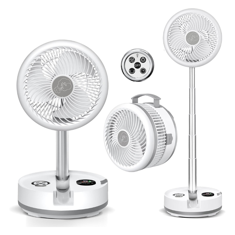 40,000mAh Rechargeable Portable Camping Fan 10" Foldable Oscillating Fan with LED Light, Remote Control & Fast Charging