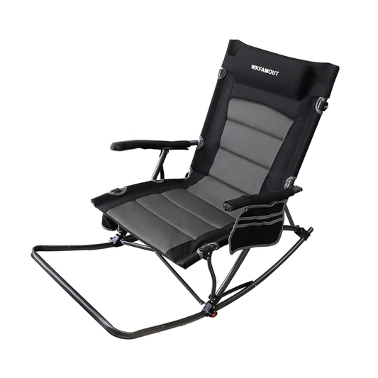 Oversized Folding Rocking Camping Chair Portable Padded Reclining Rocker with Footrest & Removable Pillow for Patio, Garden & Outdoor