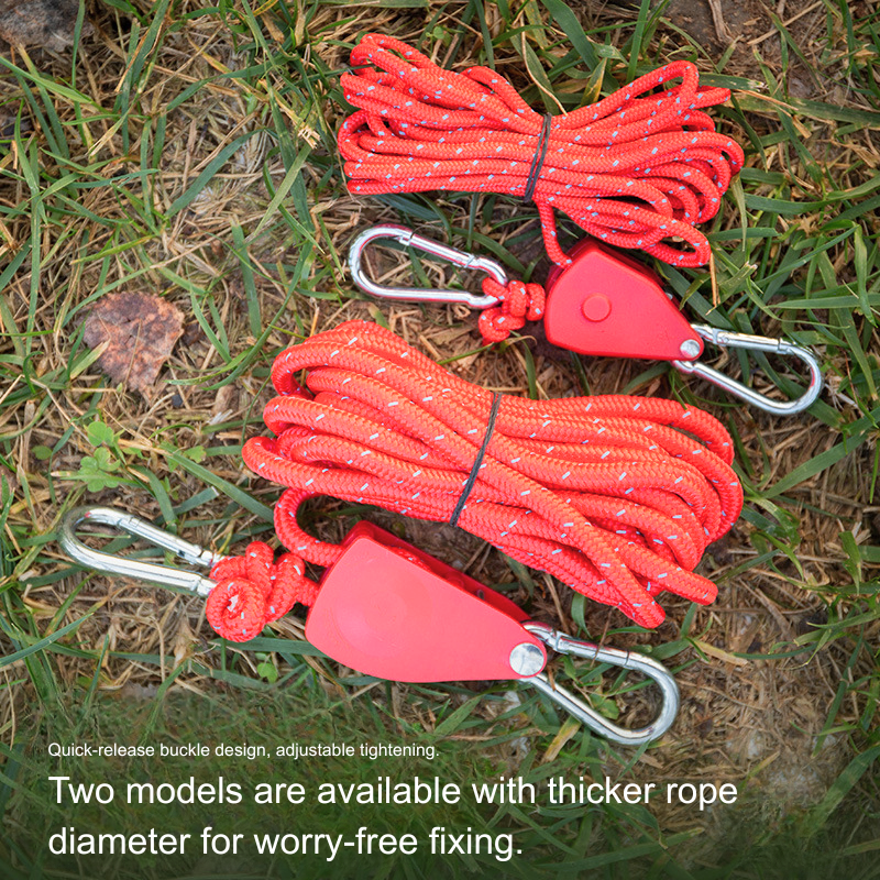 Camping Rope Quick Setup Adjustable Tent Tie Down Rope with Ratchet Pulley for Canopy, Kayak, Outdoor Camping Shelter
