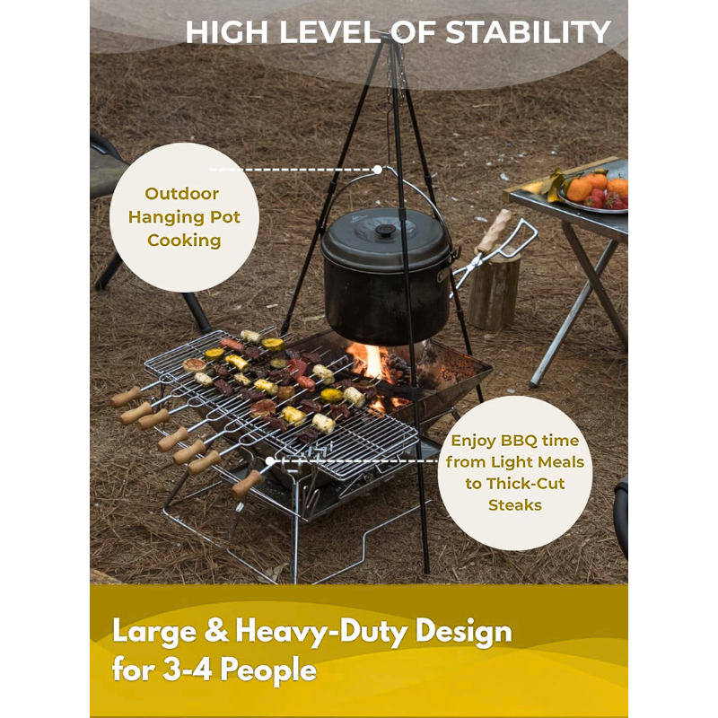 Portable Stainless Steel Foldable BBQ Grill Fire Pit Wood Burning Charcoal Grill for Outdoor Camping Barbecue Cooking