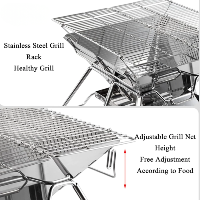 Portable Stainless Steel Foldable BBQ Grill Fire Pit Wood Burning Charcoal Grill for Outdoor Camping Barbecue Cooking