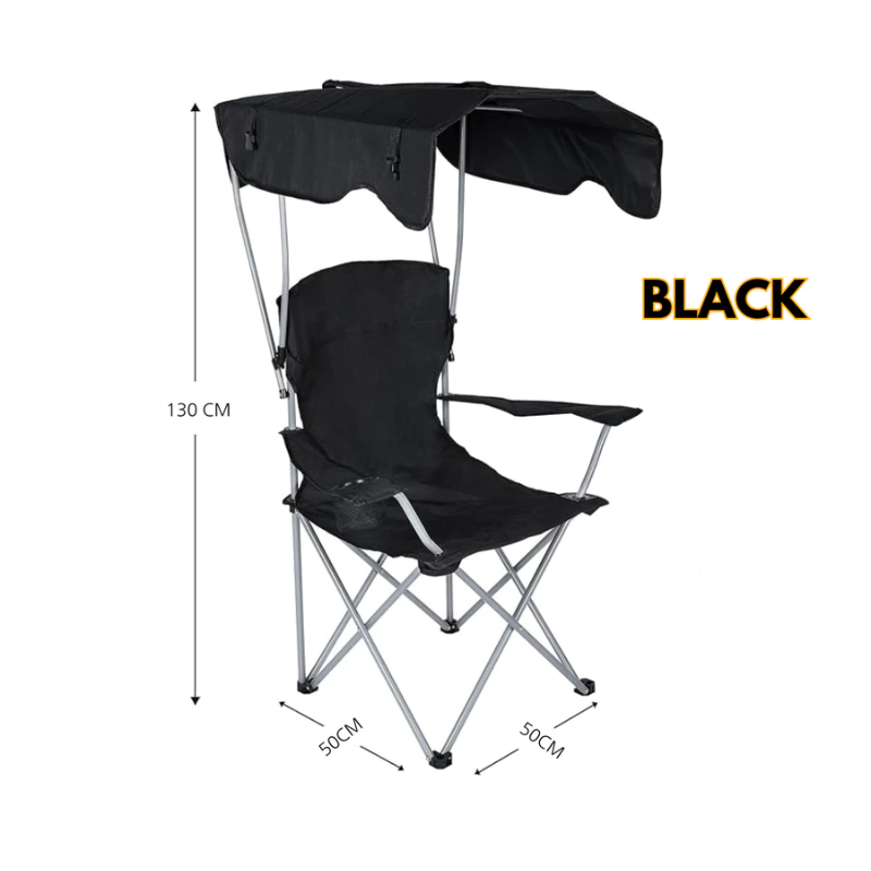 Lightweight Folding Chair with Cup Arm Canopy Sunshade Outdoor Beach Sun Camping Fishing Picnic