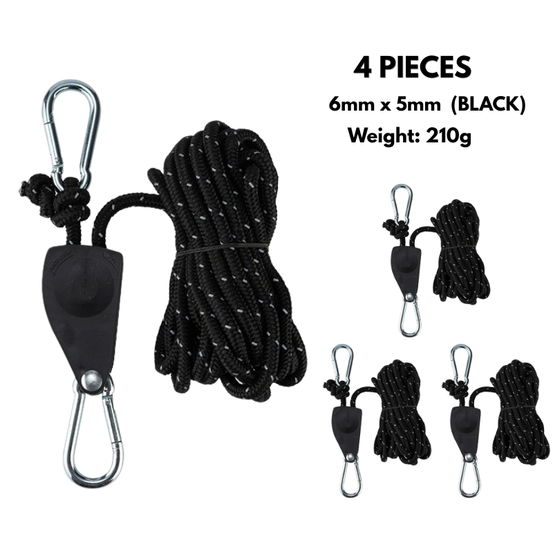 Camping Rope Quick Setup Adjustable Tent Tie Down Rope with Ratchet Pulley for Canopy, Kayak, Outdoor Camping Shelter