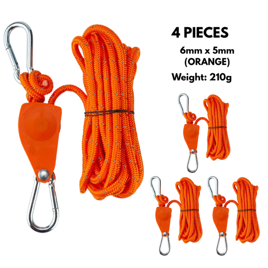 Camping Rope Quick Setup Adjustable Tent Tie Down Rope with Ratchet Pulley for Canopy, Kayak, Outdoor Camping Shelter