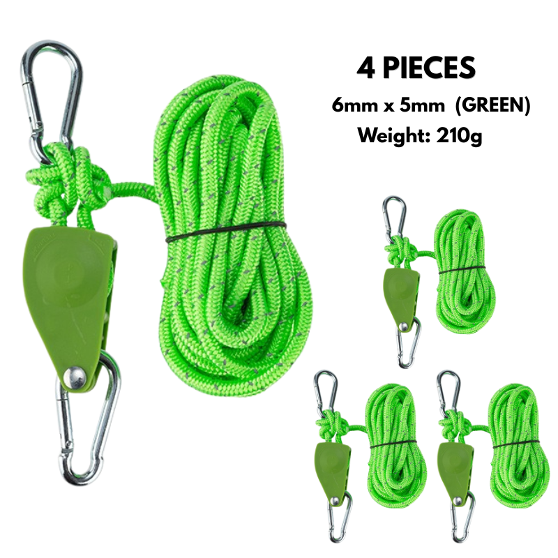 Camping Rope Quick Setup Adjustable Tent Tie Down Rope with Ratchet Pulley for Canopy, Kayak, Outdoor Camping Shelter
