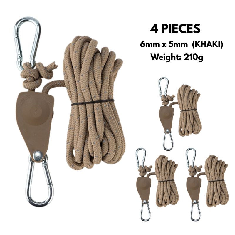Camping Rope Quick Setup Adjustable Tent Tie Down Rope with Ratchet Pulley for Canopy, Kayak, Outdoor Camping Shelter
