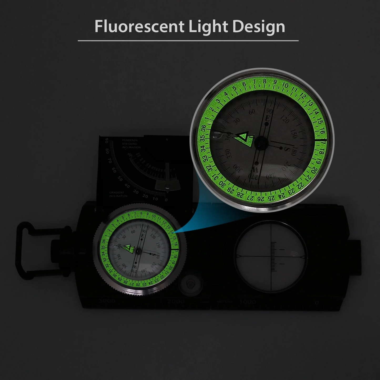 Waterproof Hiking Compass with Clinometer Fluorescent Scale Sighting Navigation Compass for Camping Mountaineering Boating Outdoor Survival