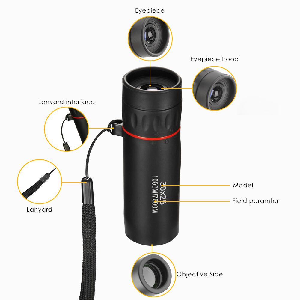 30x25 Portable Monocular Telescope Waterproof HD Outdoor Travel Zoom
