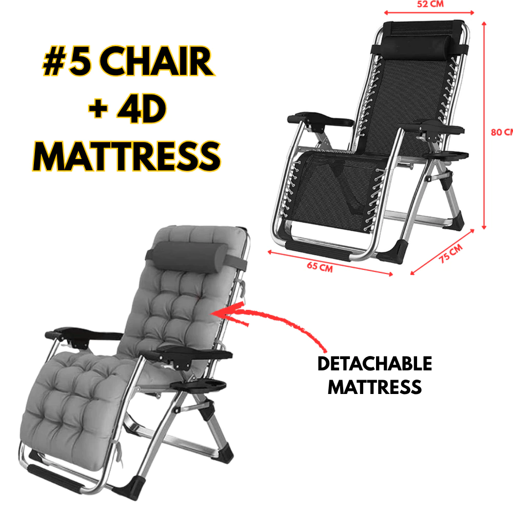 Folding Reclining Lounge Chair Portable Recliner Nap Chair with Cushion for Office, Beach, Camping & Home