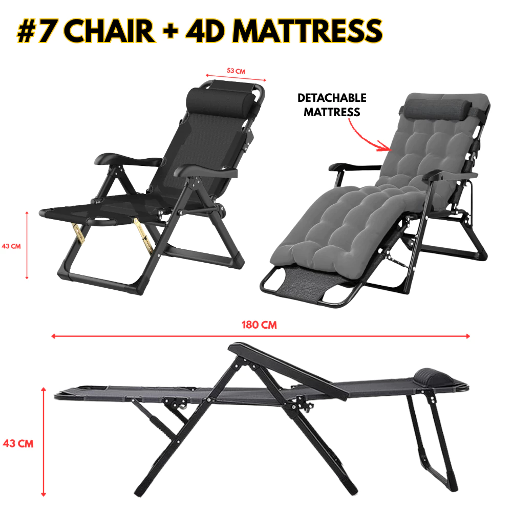 Folding Reclining Lounge Chair Portable Recliner Nap Chair with Cushion for Office, Beach, Camping & Home