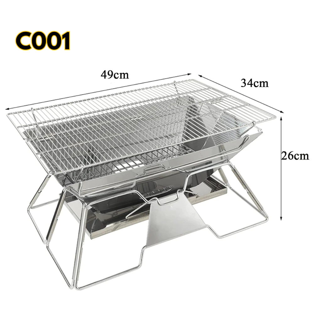 Portable Stainless Steel Foldable BBQ Grill Fire Pit Wood Burning Charcoal Grill for Outdoor Camping Barbecue Cooking